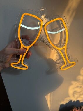 Neon Champagne Glass Wall Sign - Yellow orange Accent
